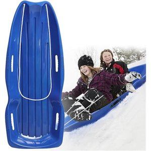 Plastic Snow Sled for Kids Adult- Flexible Toboggan Sleds with Pull Rope